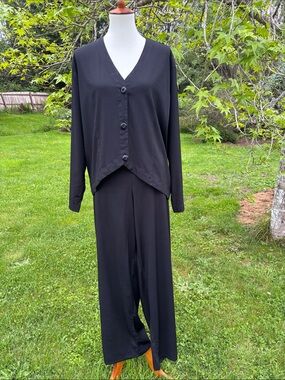 Flax Rayon Two-Piece Wide-Leg Pant Set